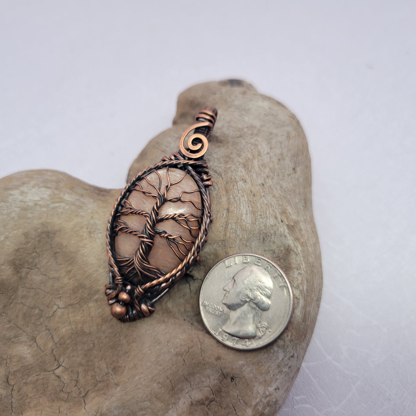 Handcrafted Peach Amazonite Copper Tree of Life Pendant Necklace — product image 10