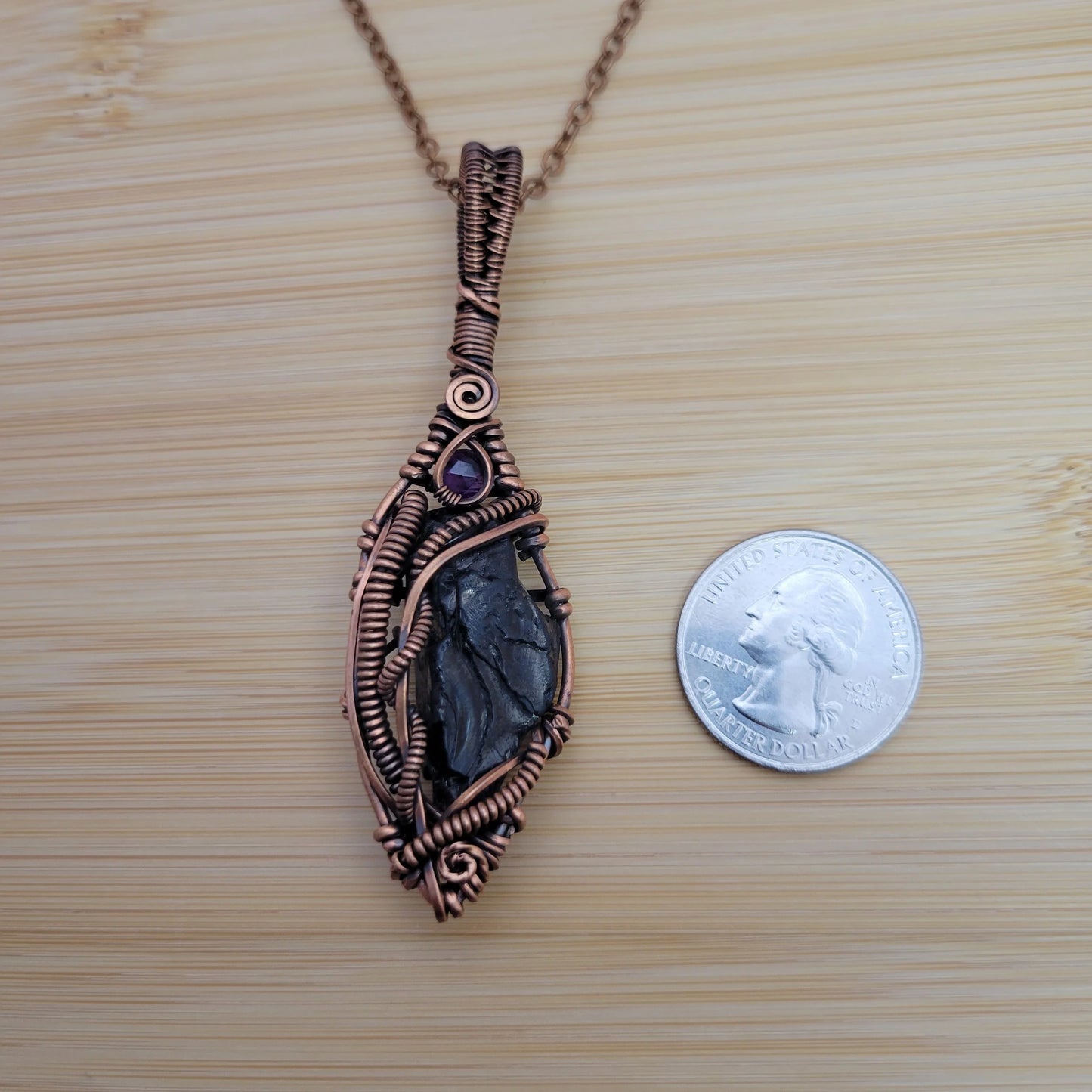 Handcrafted Amethyst and Shungite Copper Pendant Necklace — product image 8