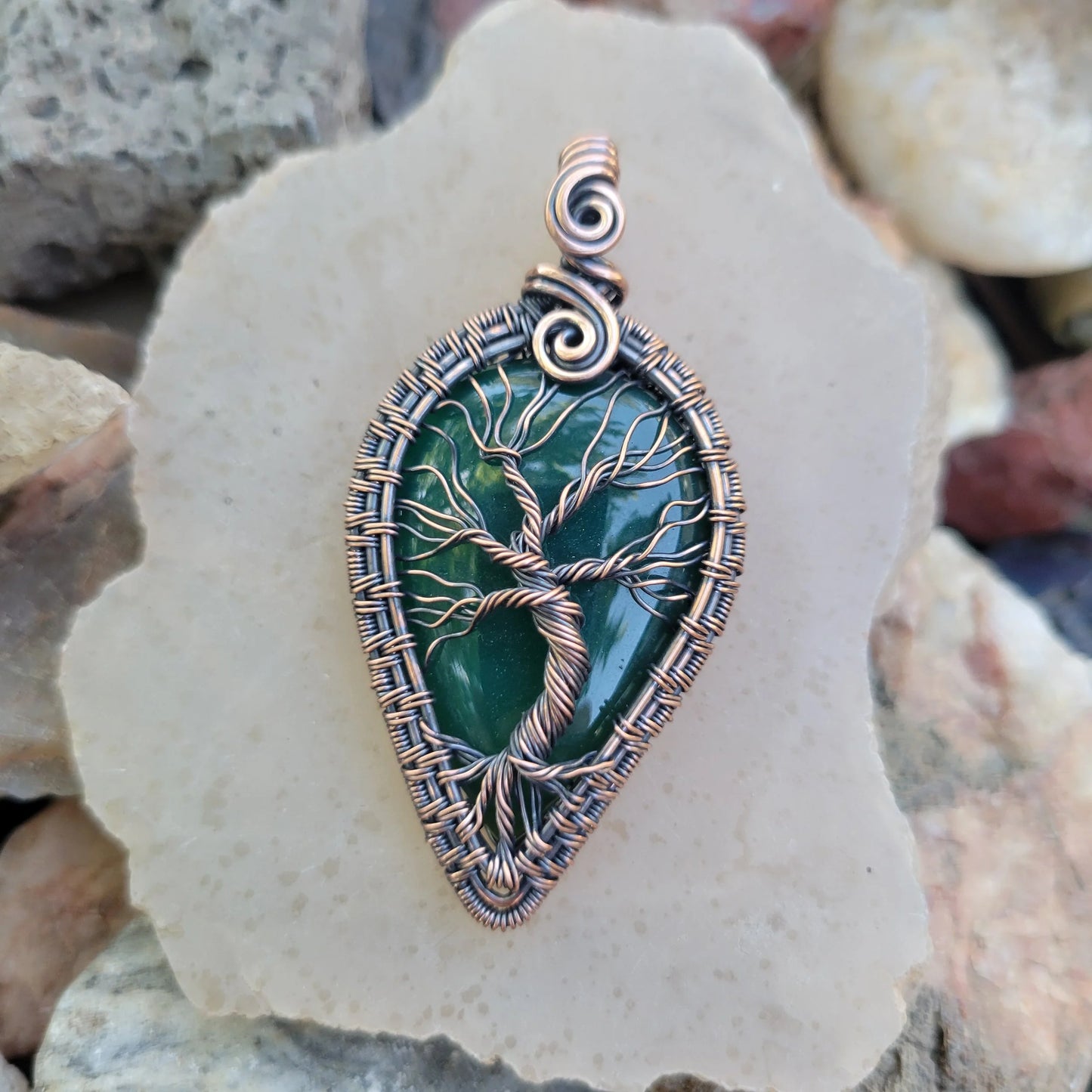 Handcrafted Green Onyx Oxidized Copper Tree of Life Pendant Necklace — product image 8