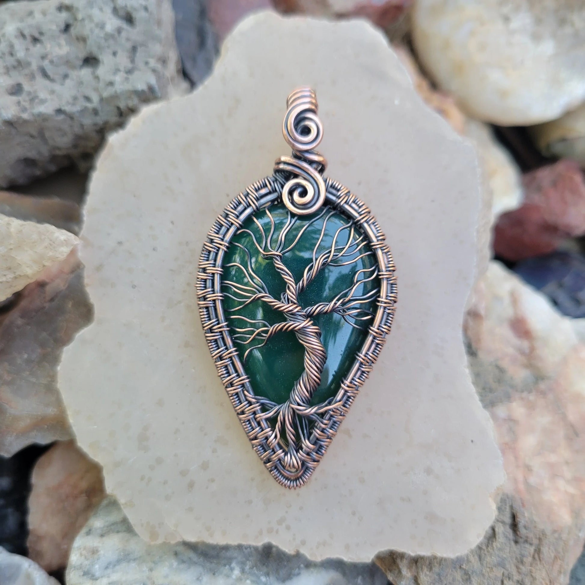 Handcrafted Green Onyx Oxidized Copper Tree of Life Pendant Necklace — product image 7