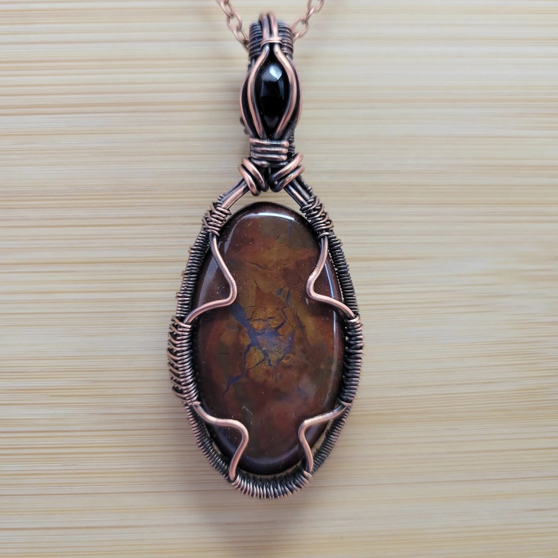 Handcrafted Red Jasper Copper Pendant Necklace — side view