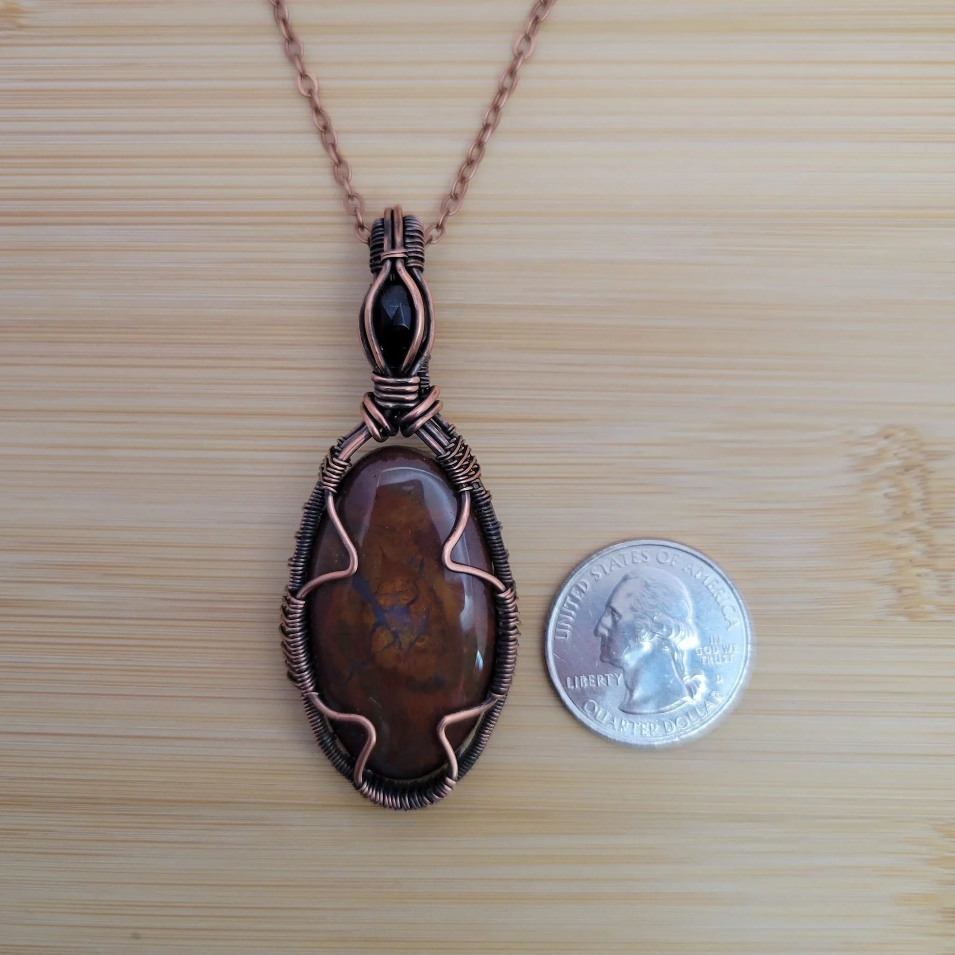 Handcrafted Red Jasper Copper Pendant Necklace — close-up