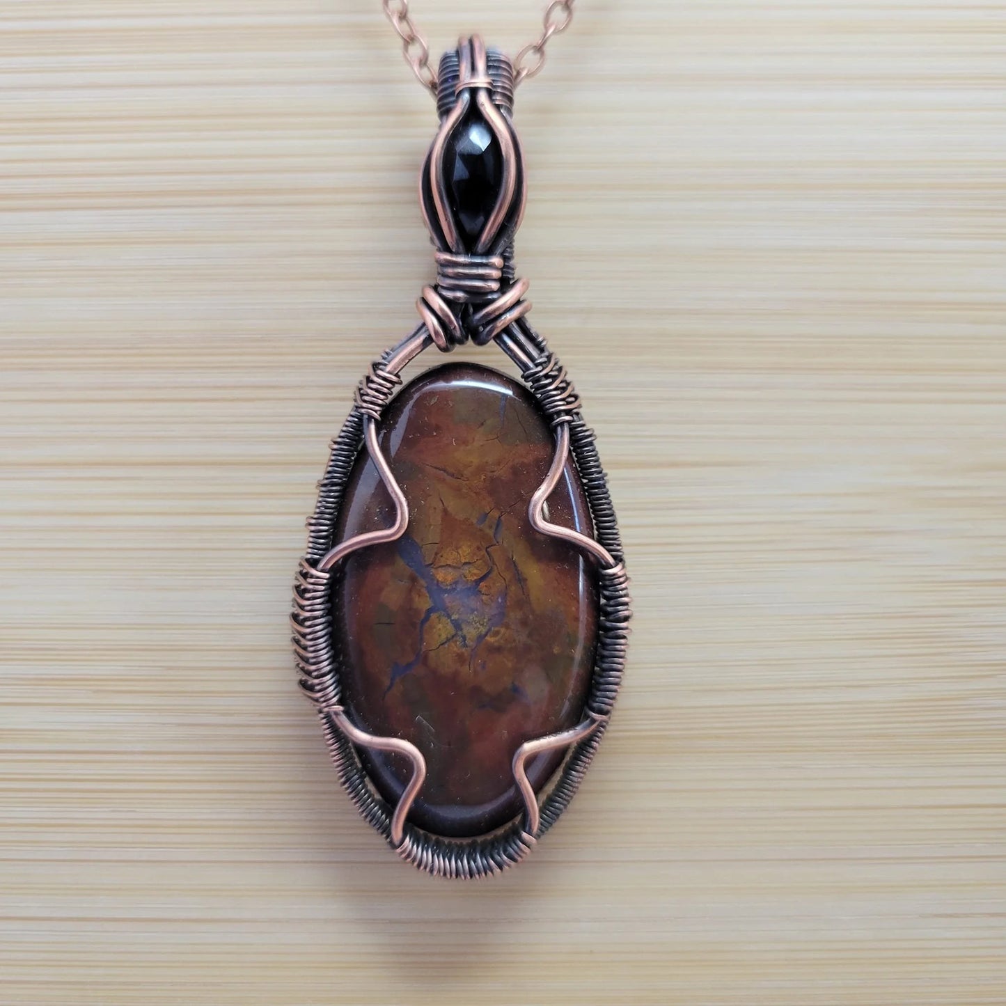Handcrafted Red Jasper Copper Pendant Necklace — front view
