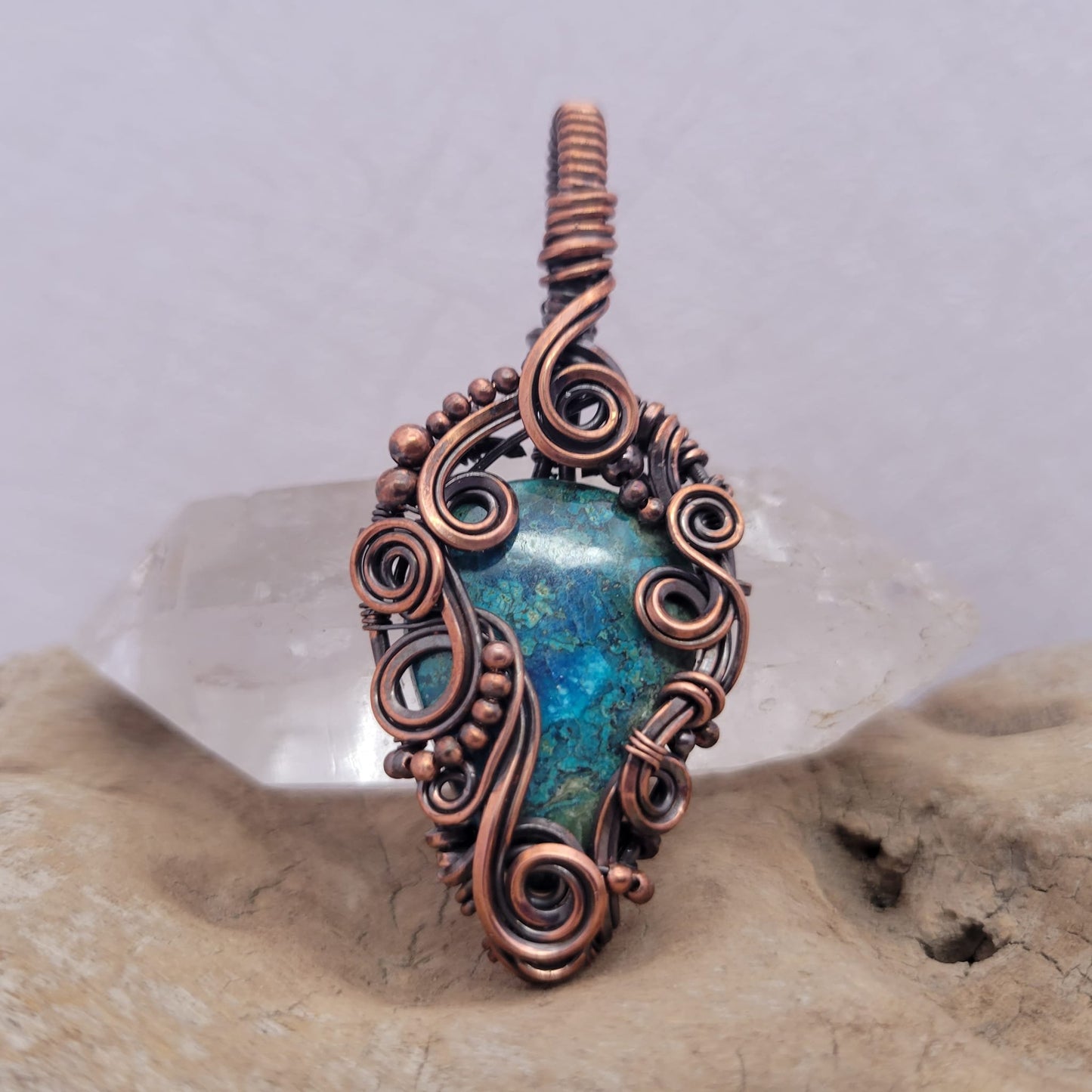 Handcrafted Shattuckite Copper Pendant Necklace — front view