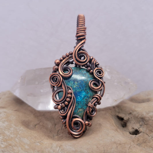 Handcrafted Shattuckite Copper Pendant Necklace — front view