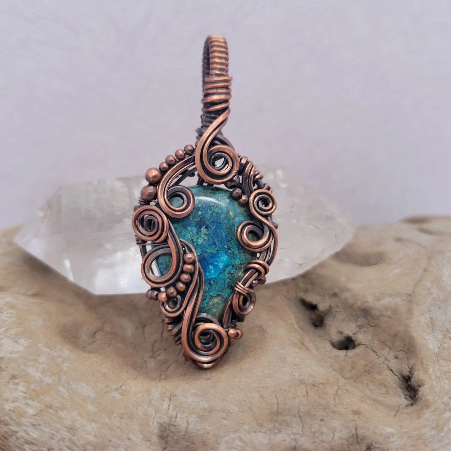 Handcrafted Shattuckite Copper Pendant Necklace — detail view