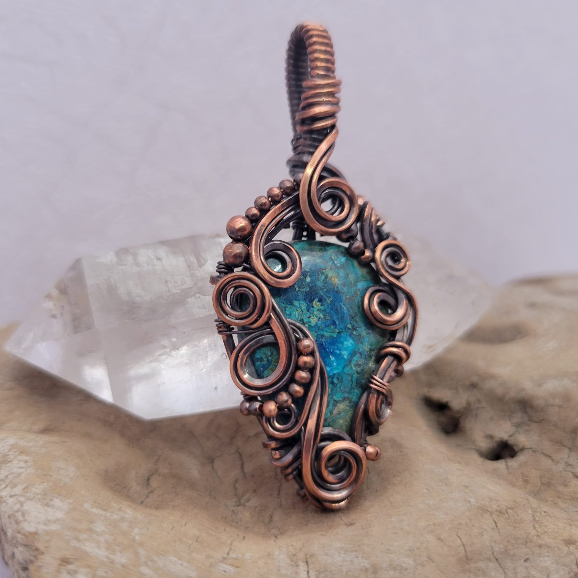 Handcrafted Shattuckite Copper Pendant Necklace — close-up