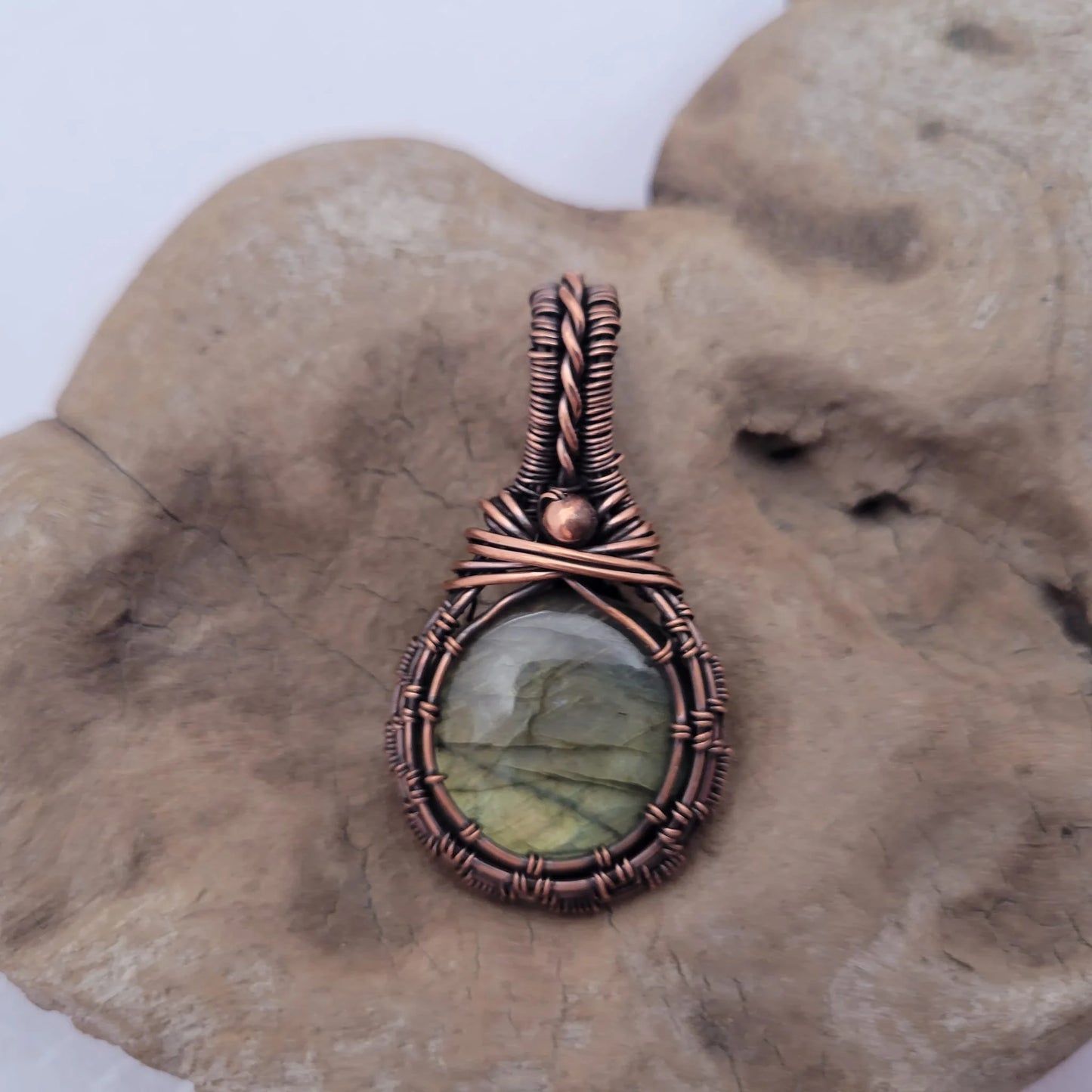 Handcrafted Labradorite Copper Pendant Necklace — front view