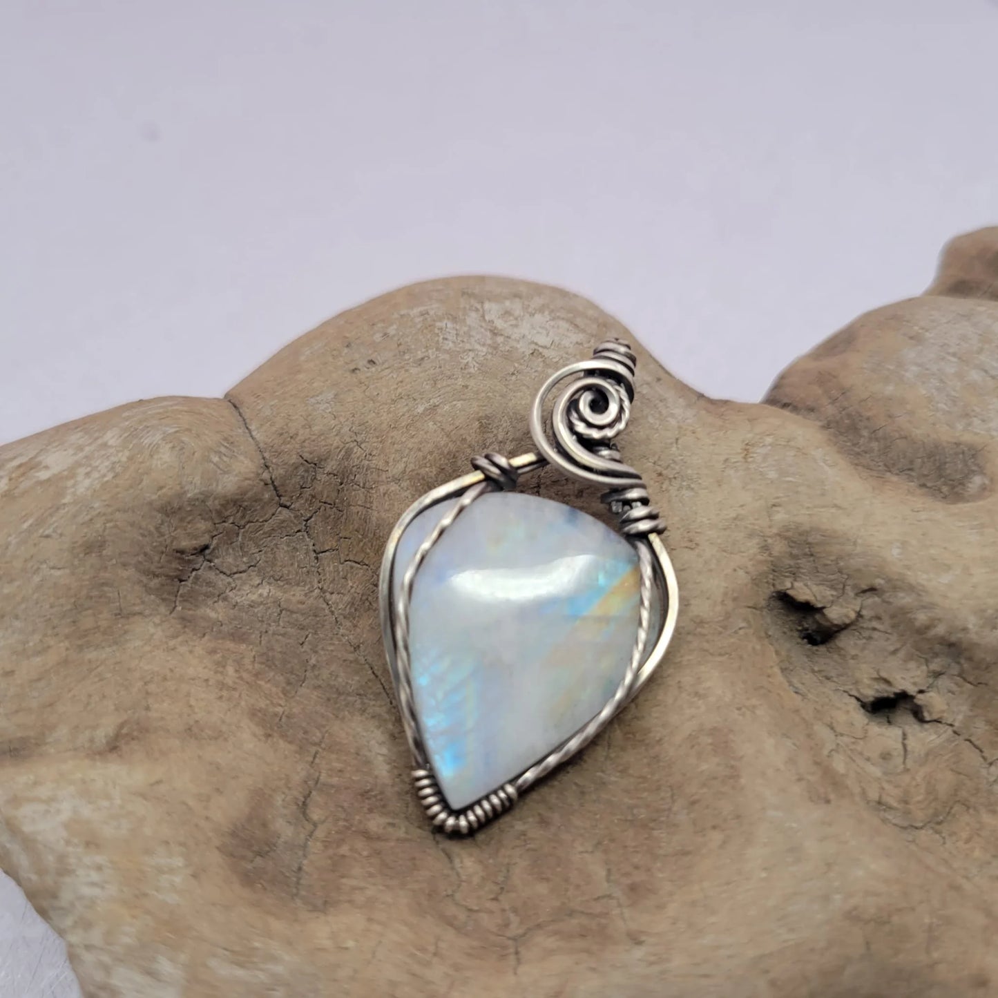 Handcrafted Moonstone Sterling Silver Pendant Necklace — close-up