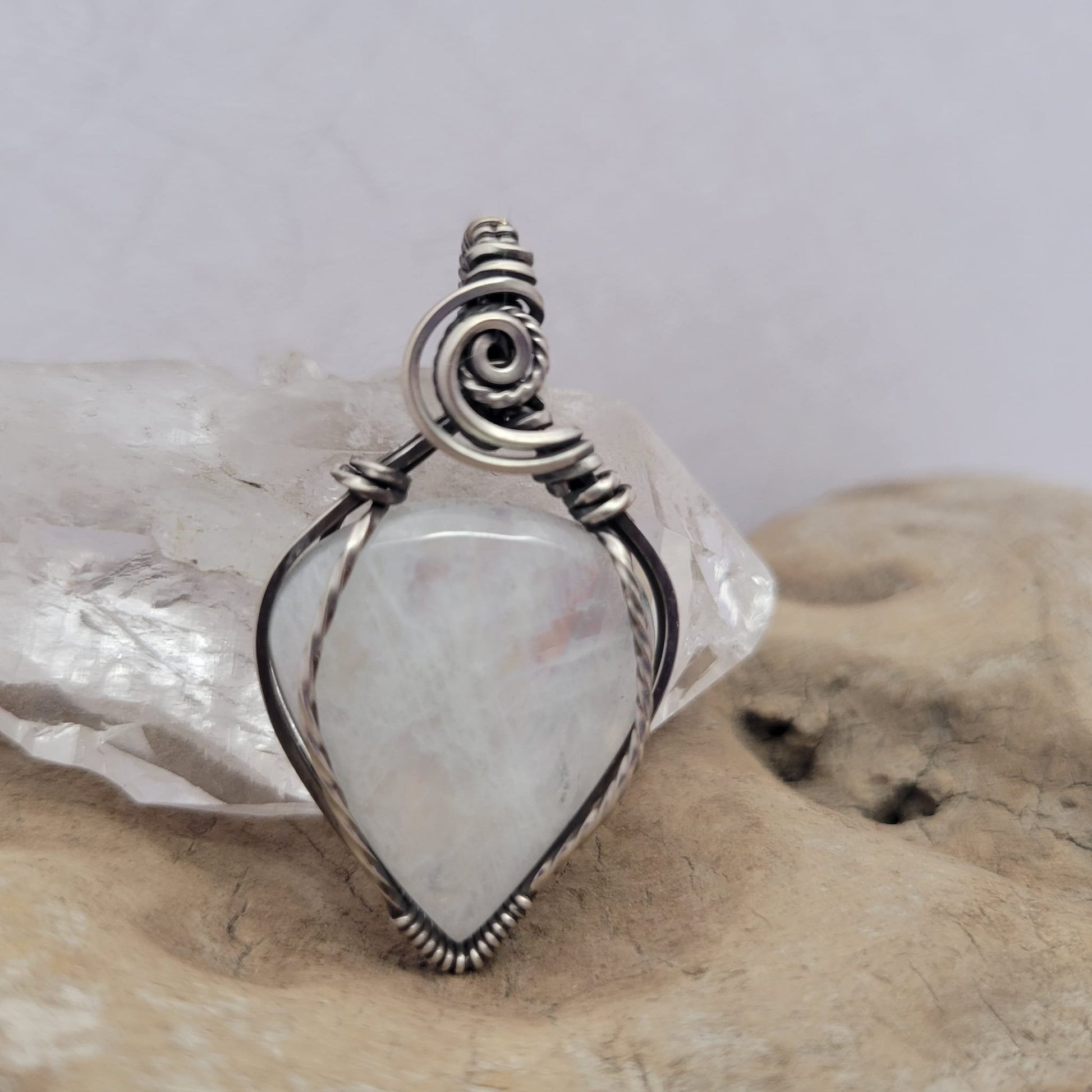 Handcrafted Moonstone Sterling Silver Pendant Necklace — side view