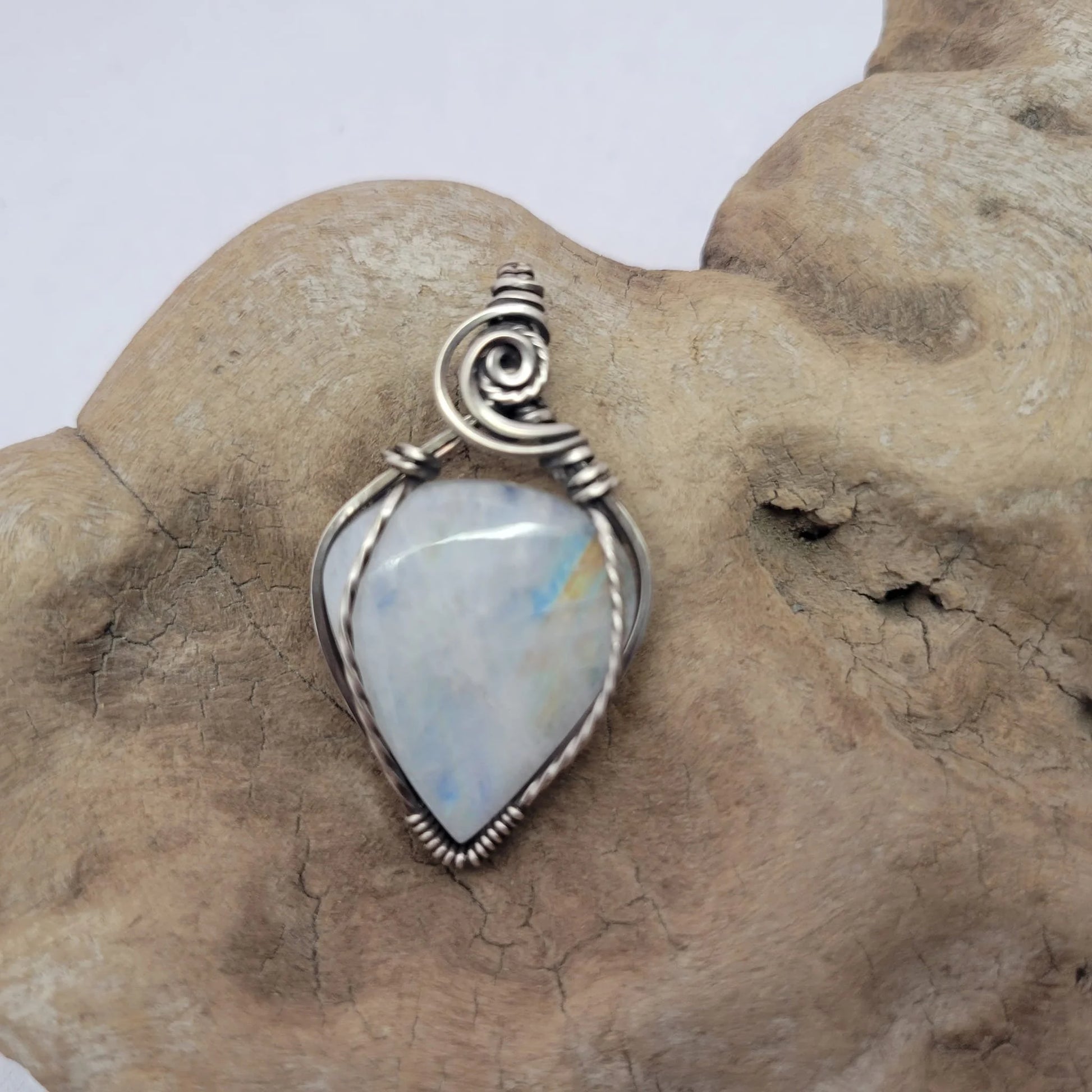 Handcrafted Moonstone Sterling Silver Pendant Necklace — detail view
