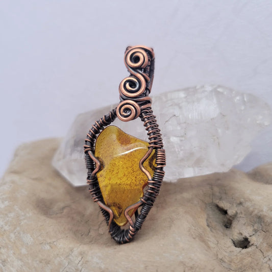 Handcrafted Amber Copper Pendant Necklace — front view