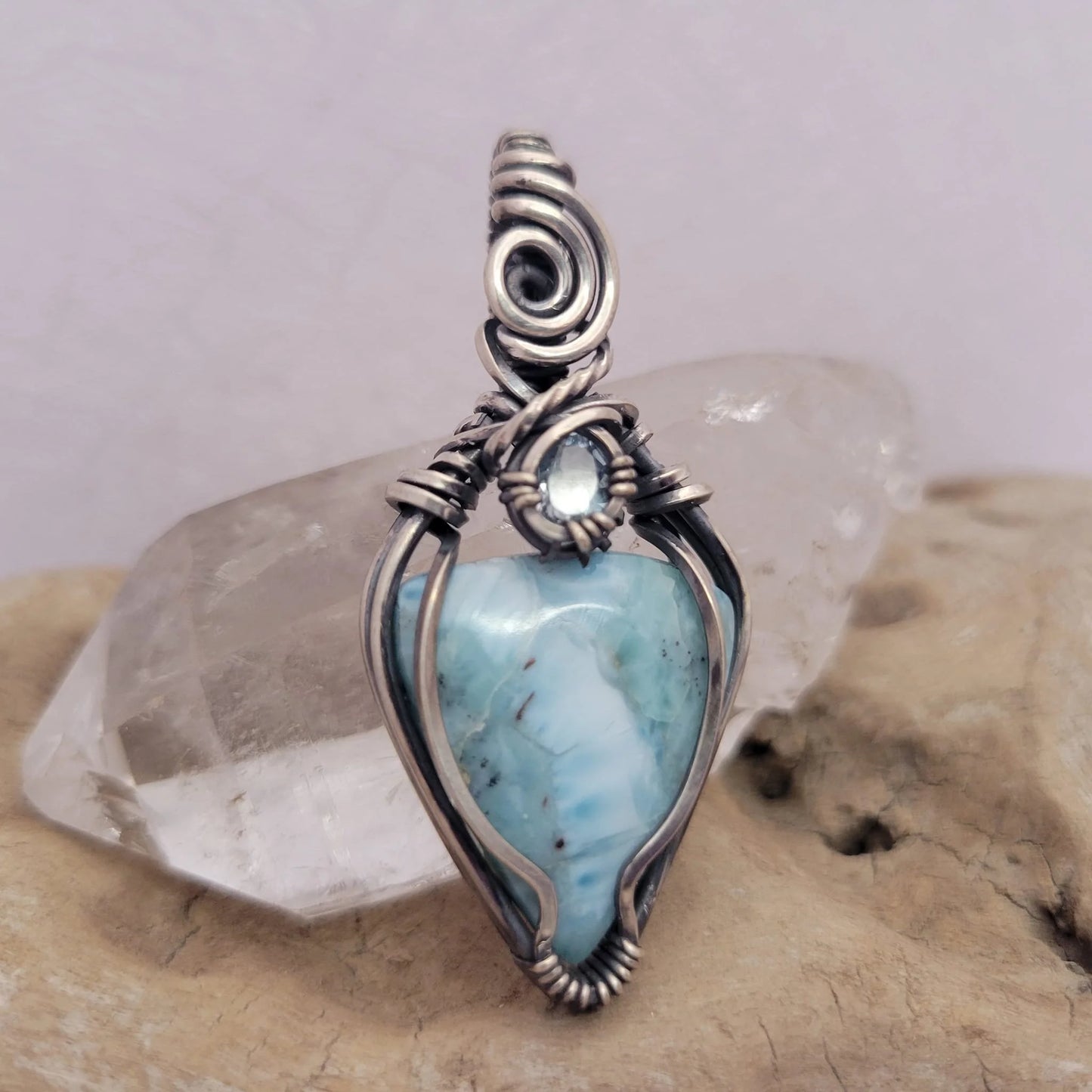 Handcrafted Larimar Pendant Necklace — side view