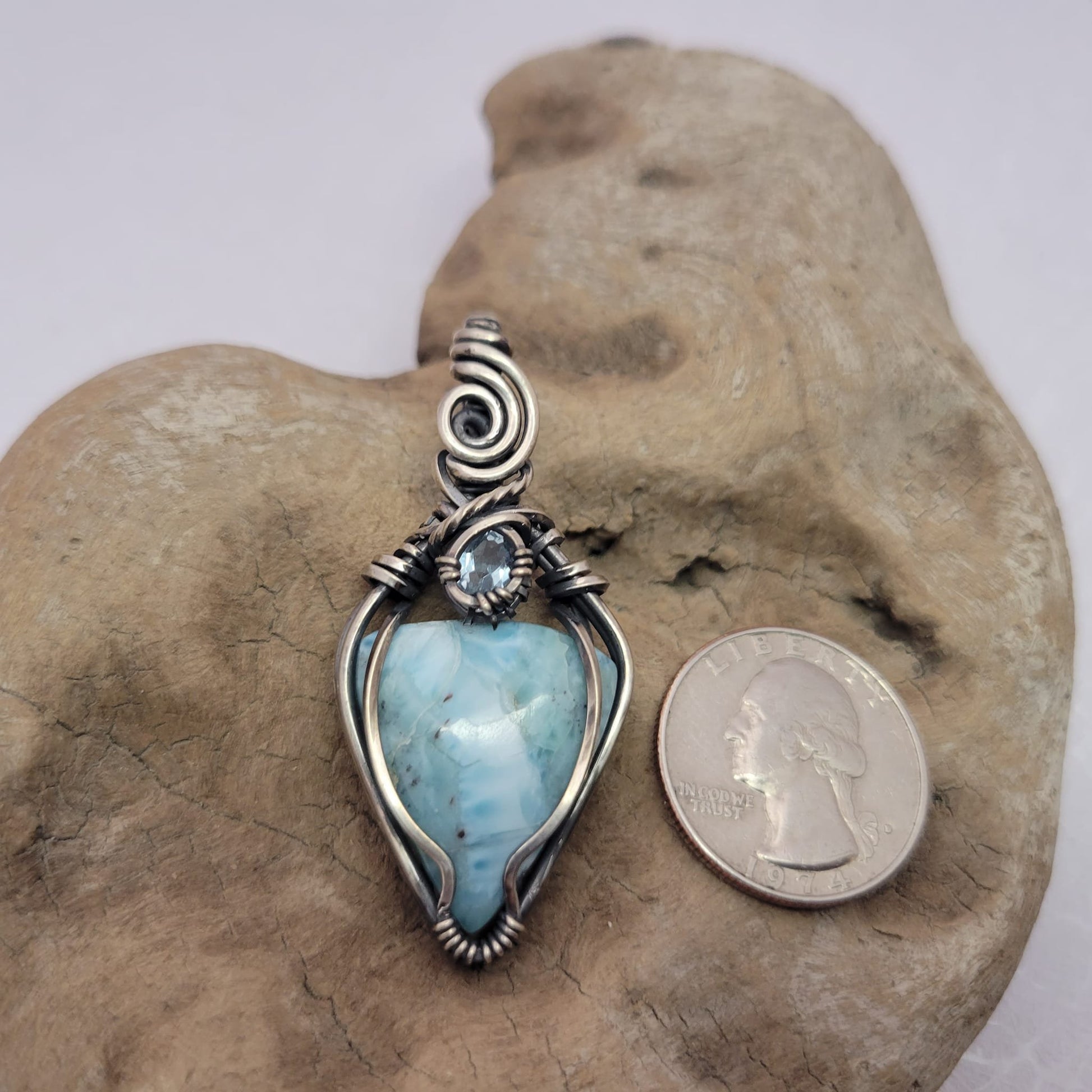 Handcrafted Larimar Pendant Necklace — detail view