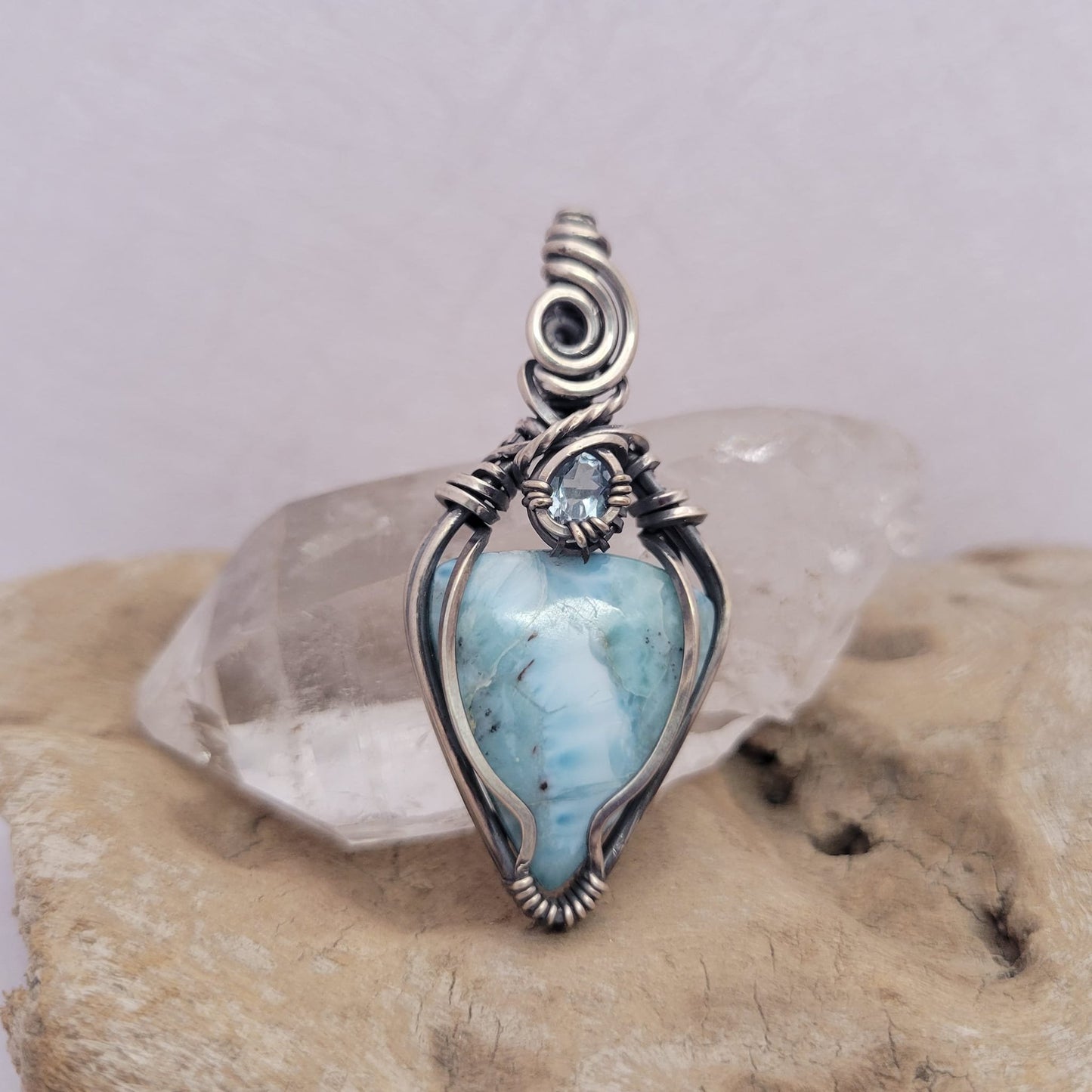 Handcrafted Larimar Pendant Necklace — front view