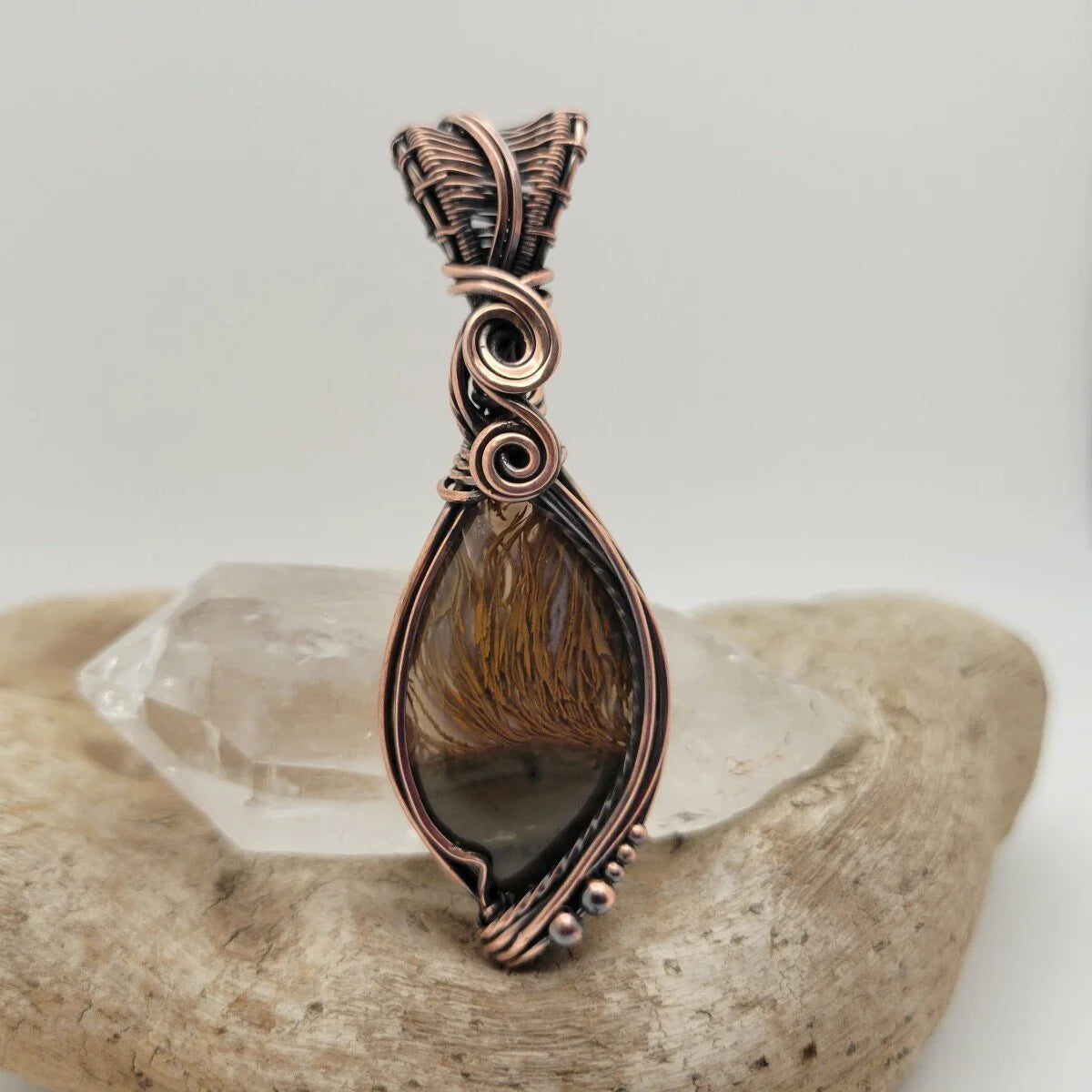 Handcrafted Priday Thunderegg Agate Copper Pendant Necklace — front view