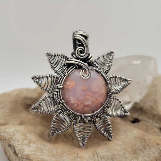 Handcrafted Cotton Candy Agate Sterling Silver Pendant Necklace — front view