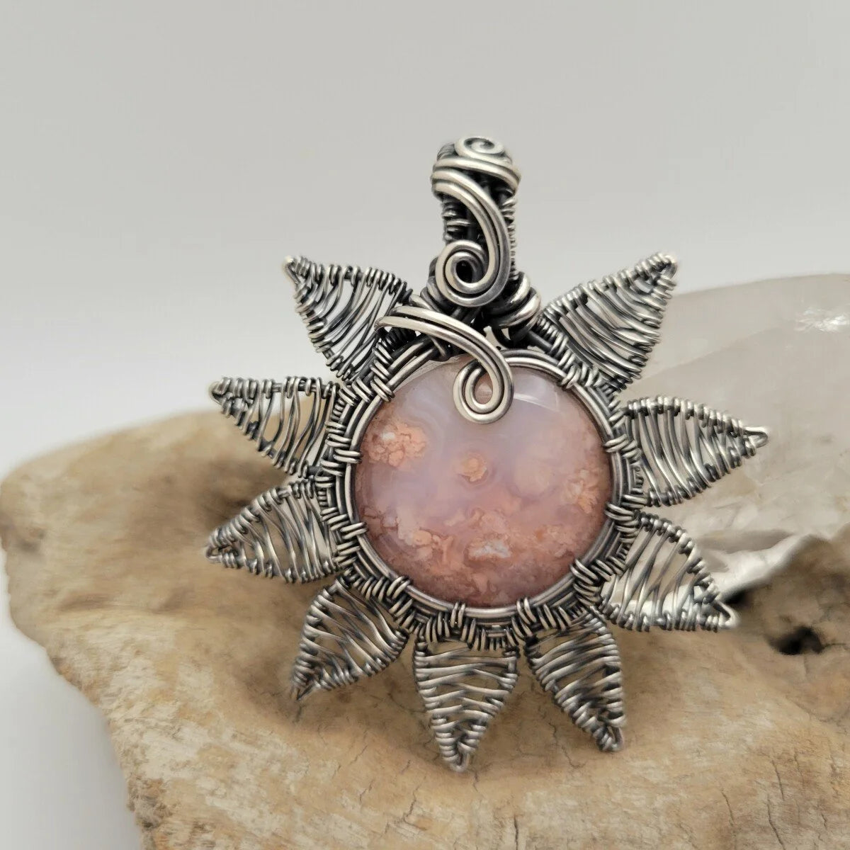 Handcrafted Cotton Candy Agate Sterling Silver Pendant Necklace — side view