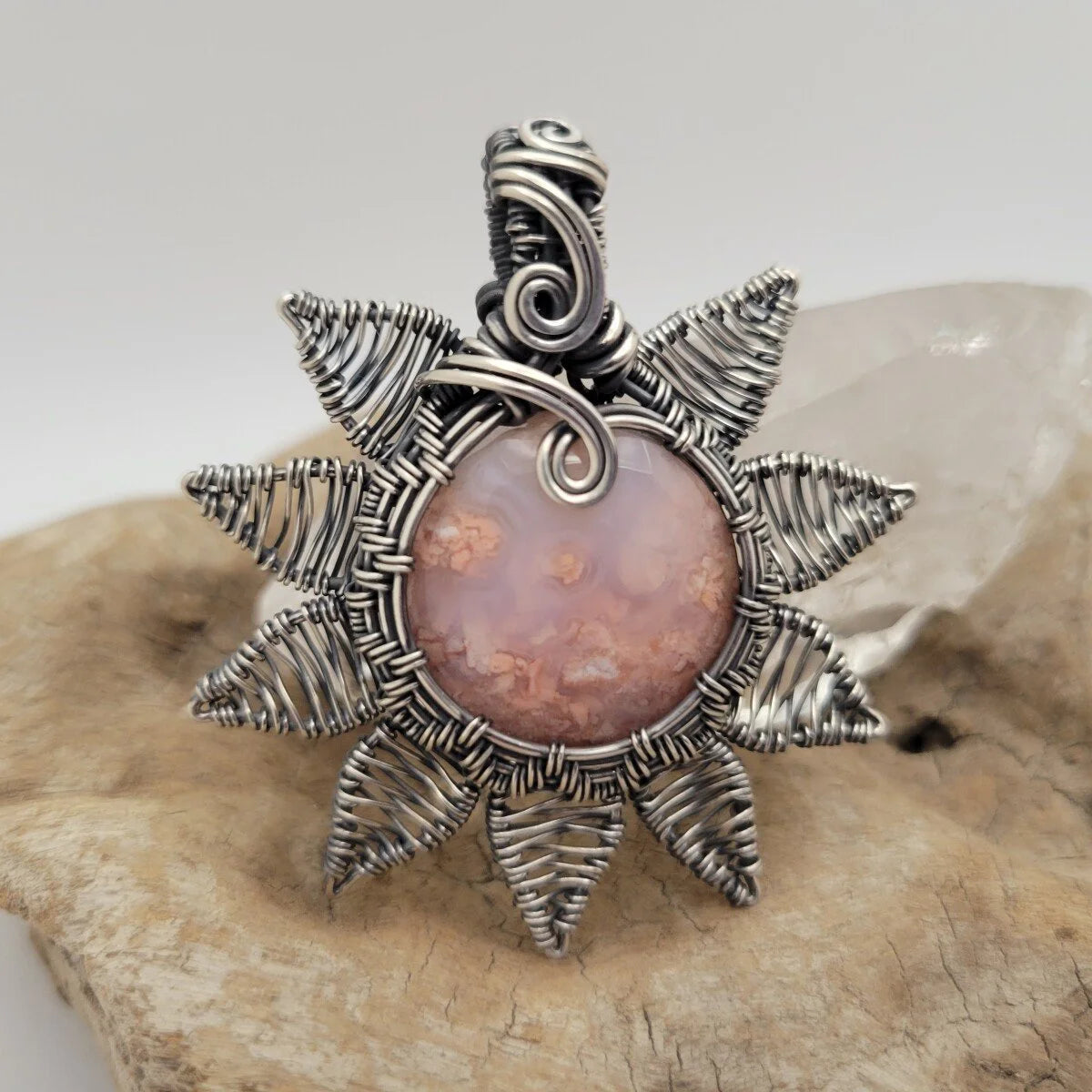 Handcrafted Cotton Candy Agate Sterling Silver Pendant Necklace — close-up