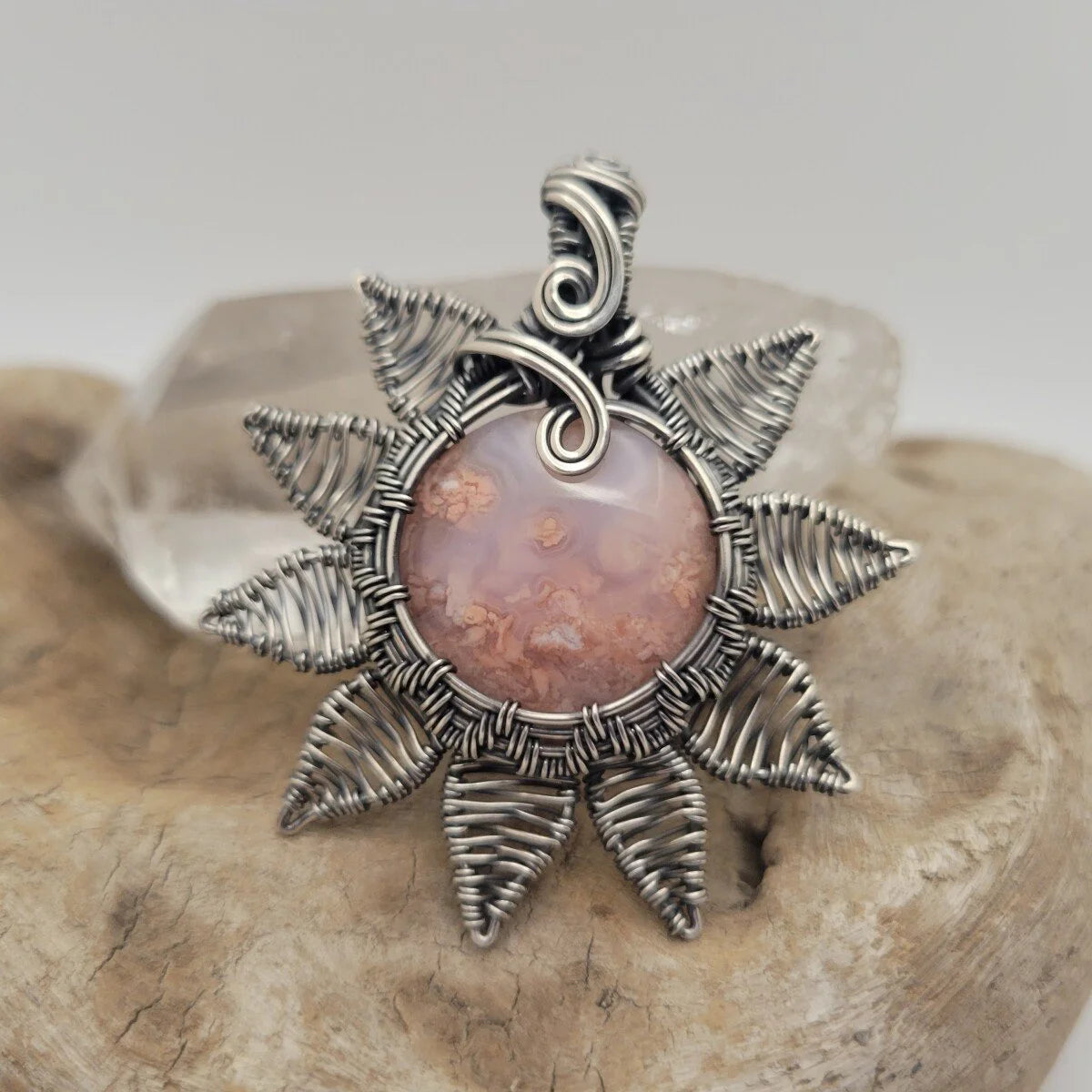 Handcrafted Cotton Candy Agate Sterling Silver Pendant Necklace — reverse view