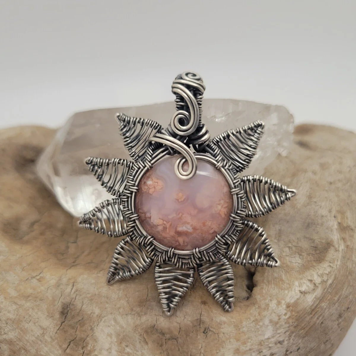 Handcrafted Cotton Candy Agate Sterling Silver Pendant Necklace — product image 6