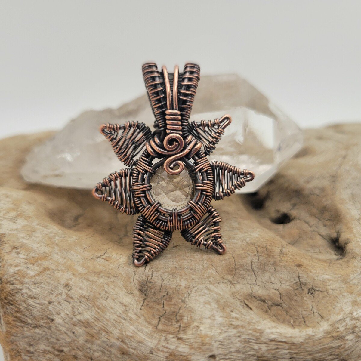 Handcrafted Rutilated Quartz Copper Sun Pendant Necklace — product image 6