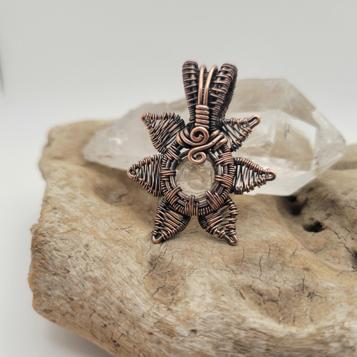 Handcrafted Rutilated Quartz Copper Sun Pendant Necklace — product image 7