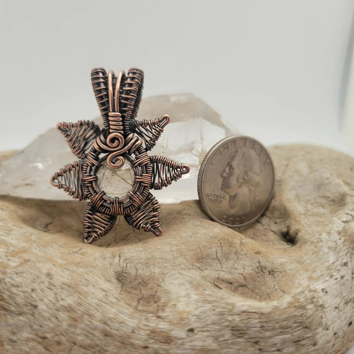Handcrafted Rutilated Quartz Copper Sun Pendant Necklace — product image 10