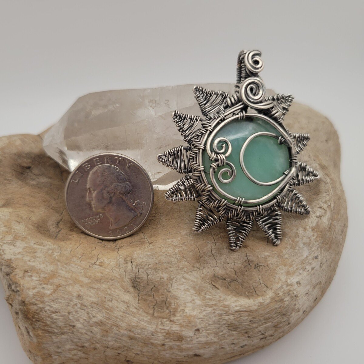 Handcrafted Blue Peruvian Opal Sterling Silver Sun and Moon Pendant Necklace — product image 12