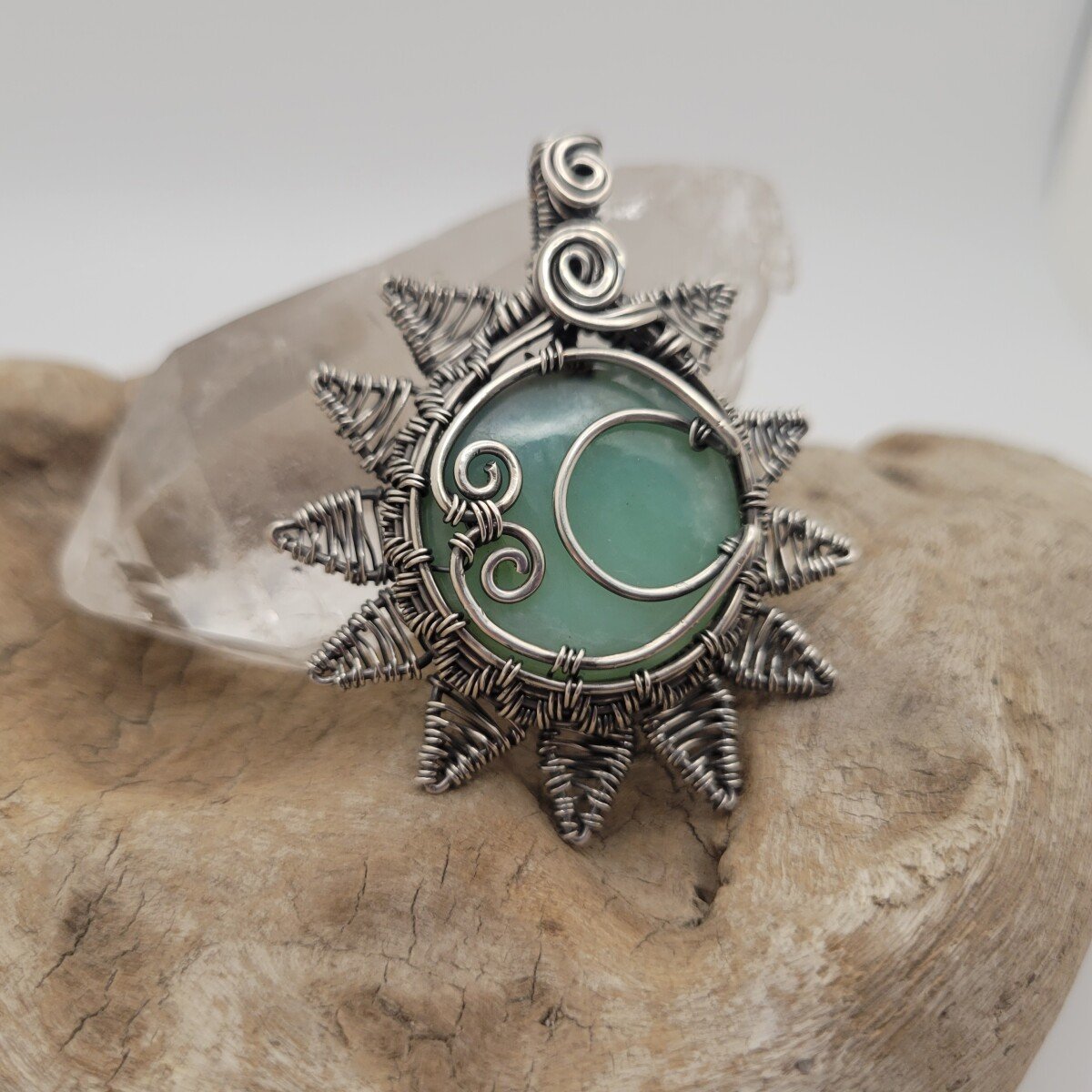 Handcrafted Blue Peruvian Opal Sterling Silver Sun and Moon Pendant Necklace — product image 8