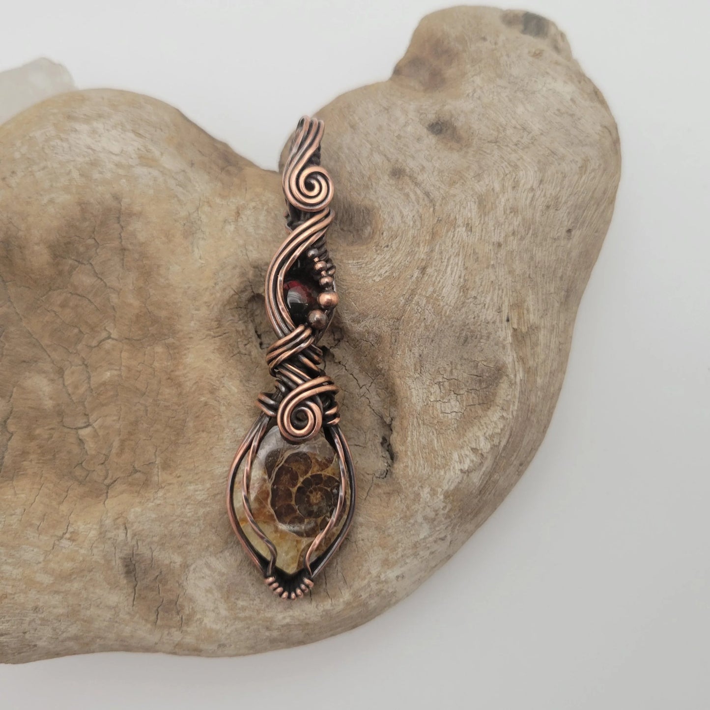 Handcrafted Ammonite and Black Opal Copper Pendant Necklace — product image 6