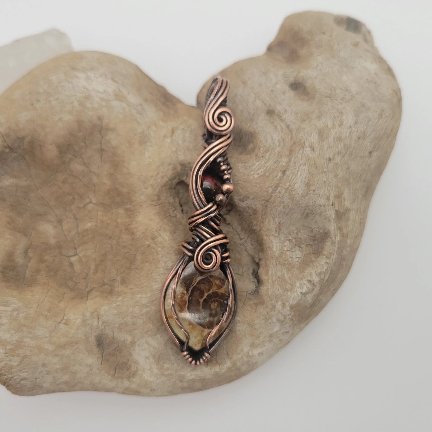 Handcrafted Ammonite and Black Opal Copper Pendant Necklace — product image 7