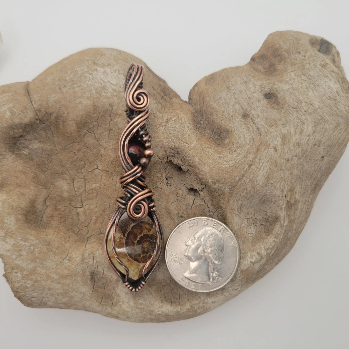 Handcrafted Ammonite and Black Opal Copper Pendant Necklace — product image 8
