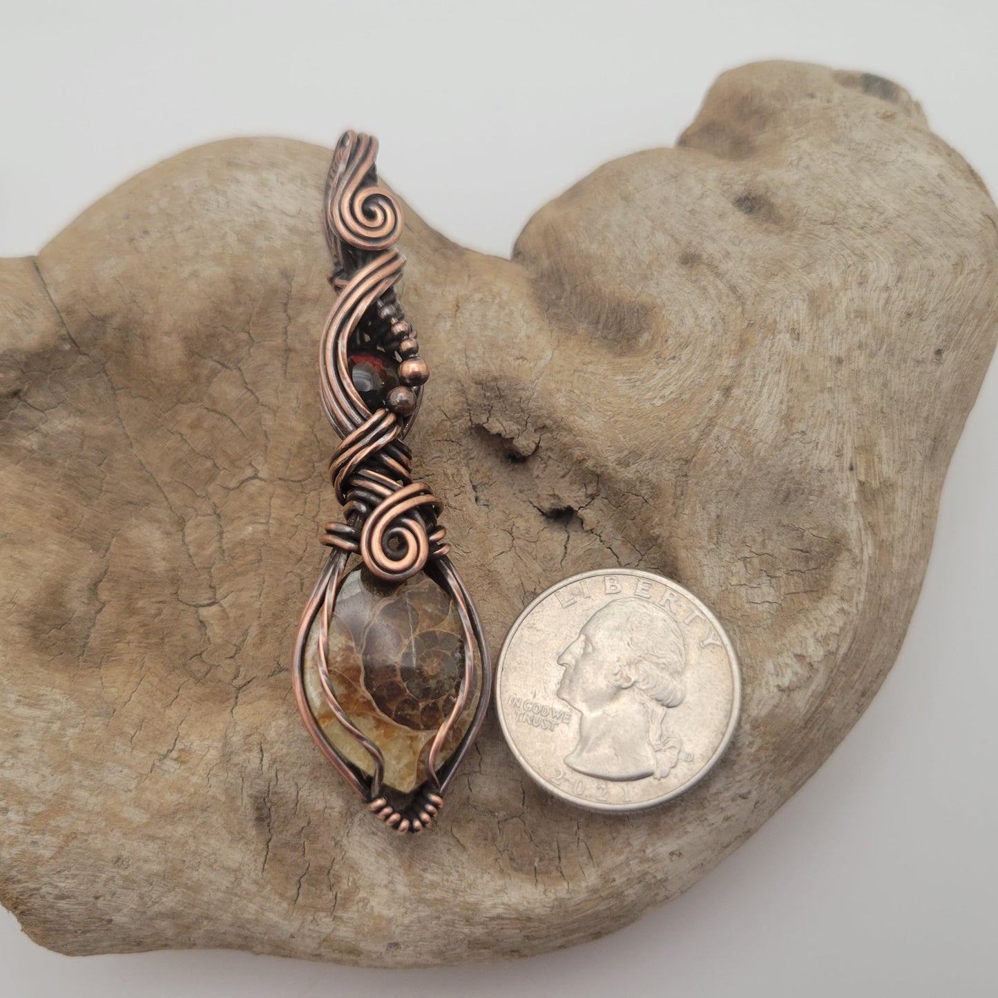 Handcrafted Ammonite and Black Opal Copper Pendant Necklace — product image 9