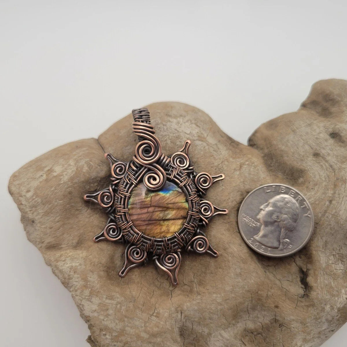 Handcrafted Labradorite Copper Sun Pendant Necklace — product image 7