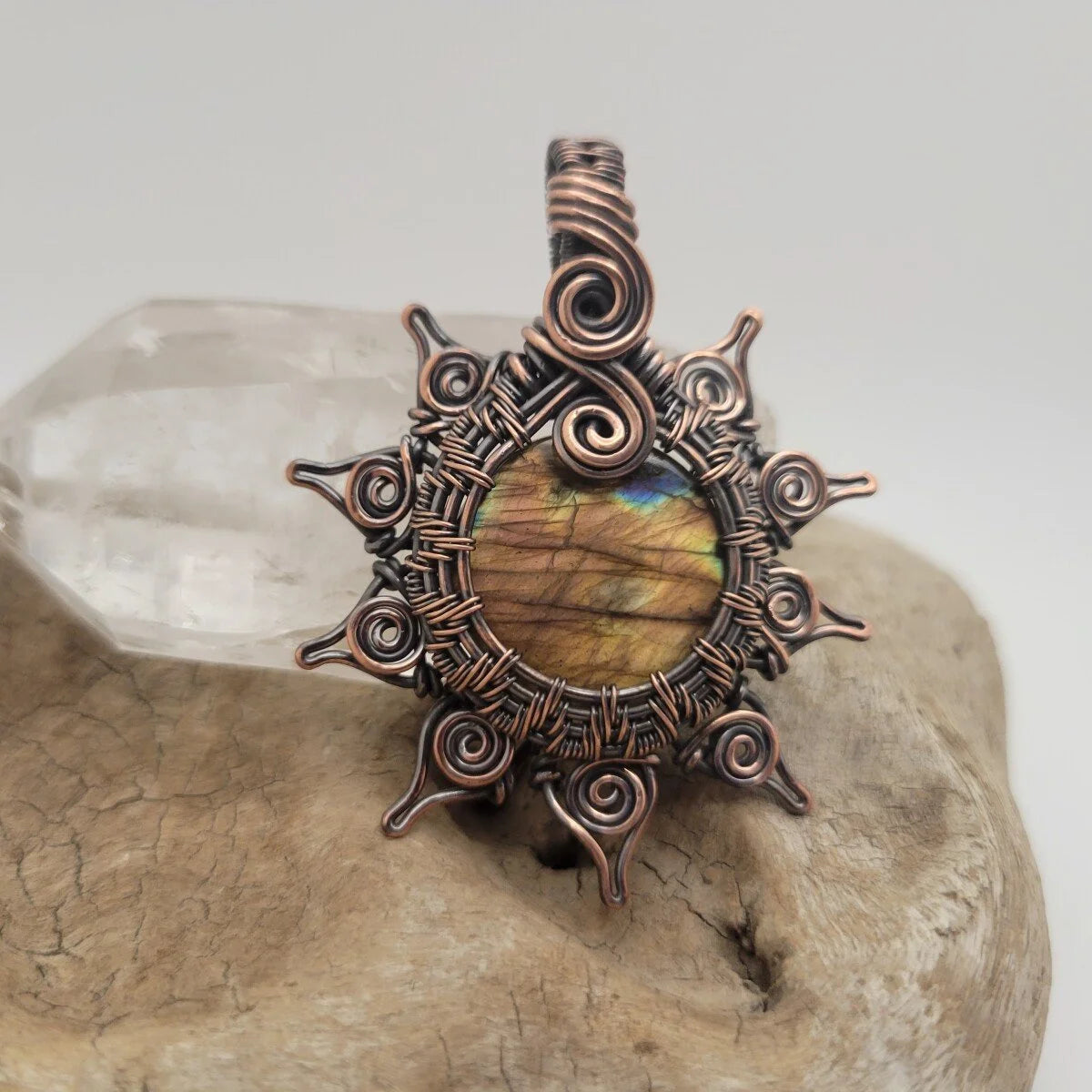 Handcrafted Labradorite Copper Sun Pendant Necklace — product image 6