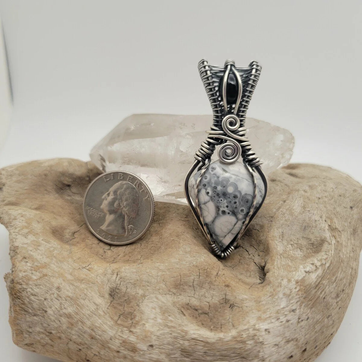 Handcrafted Black Onyx and Galaxy Rhyolite Sterling Silver Pendant Necklace — product image 8