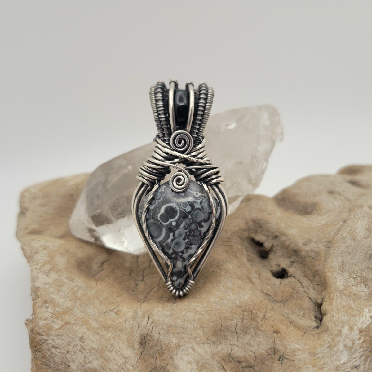 Handcrafted Black Onyx and Galaxy Rhyolite Sterling Silver Pendant Necklace — product image 7
