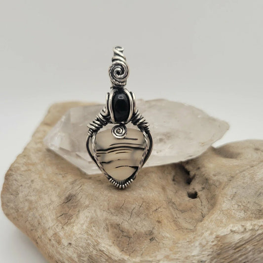 Handcrafted Satin Agate Sterling Silver Pendant Necklace — front view