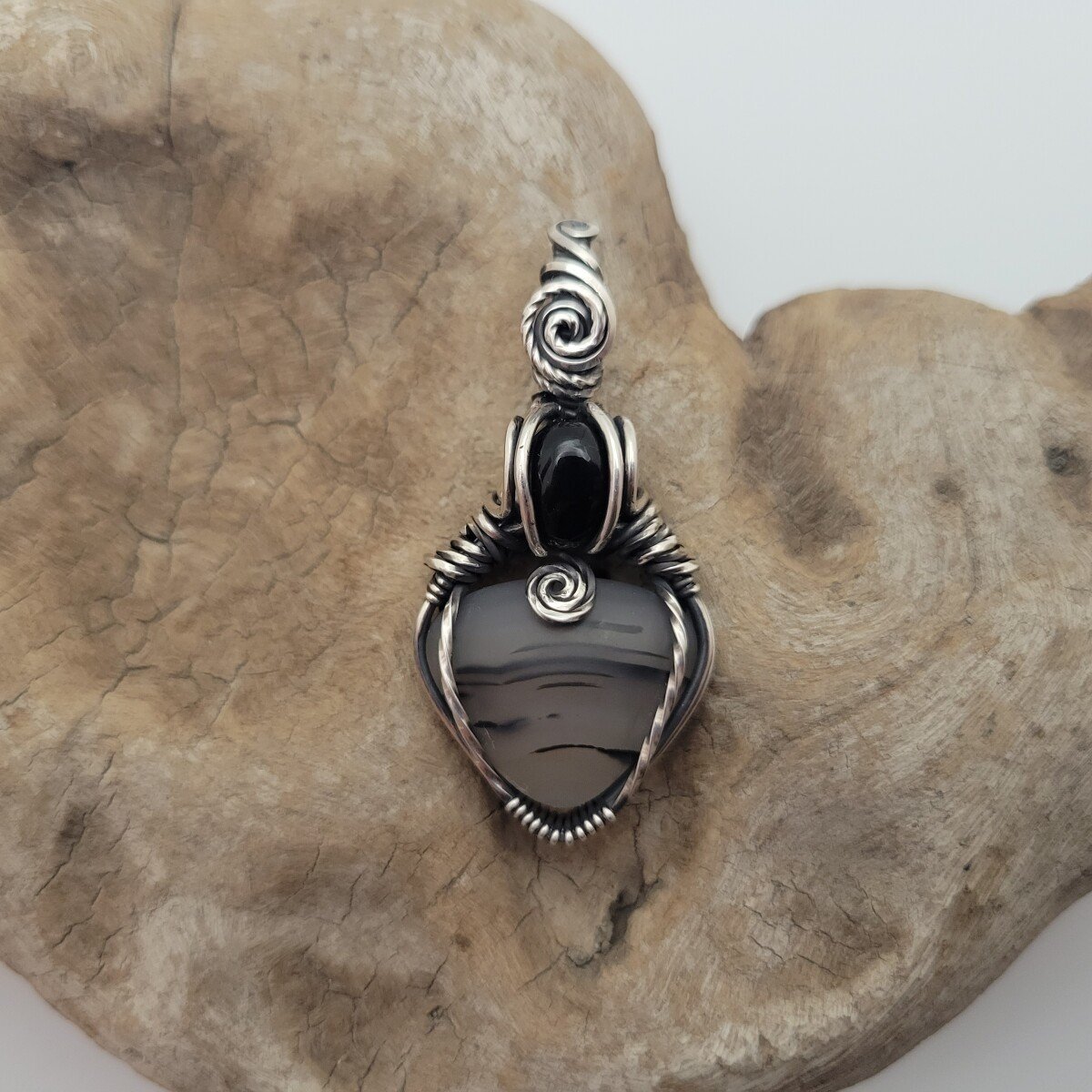 Handcrafted Satin Agate Sterling Silver Pendant Necklace — product image 7