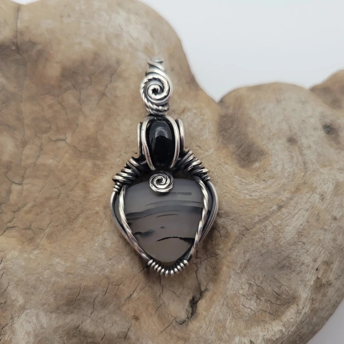 Handcrafted Satin Agate Sterling Silver Pendant Necklace — product image 8