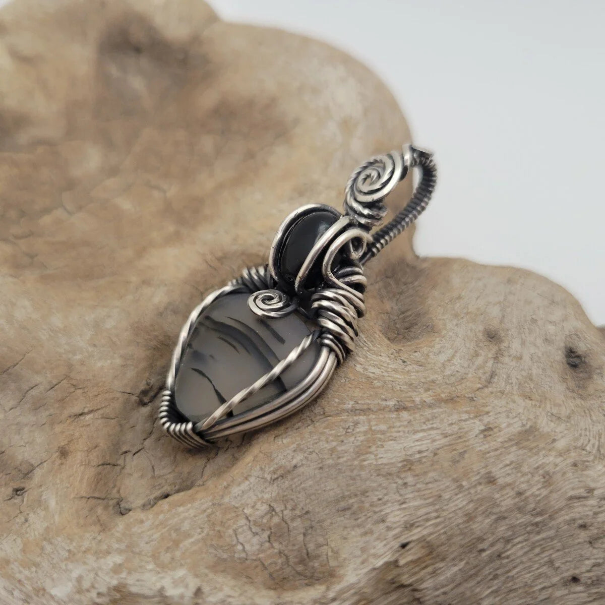 Handcrafted Satin Agate Sterling Silver Pendant Necklace — product image 9