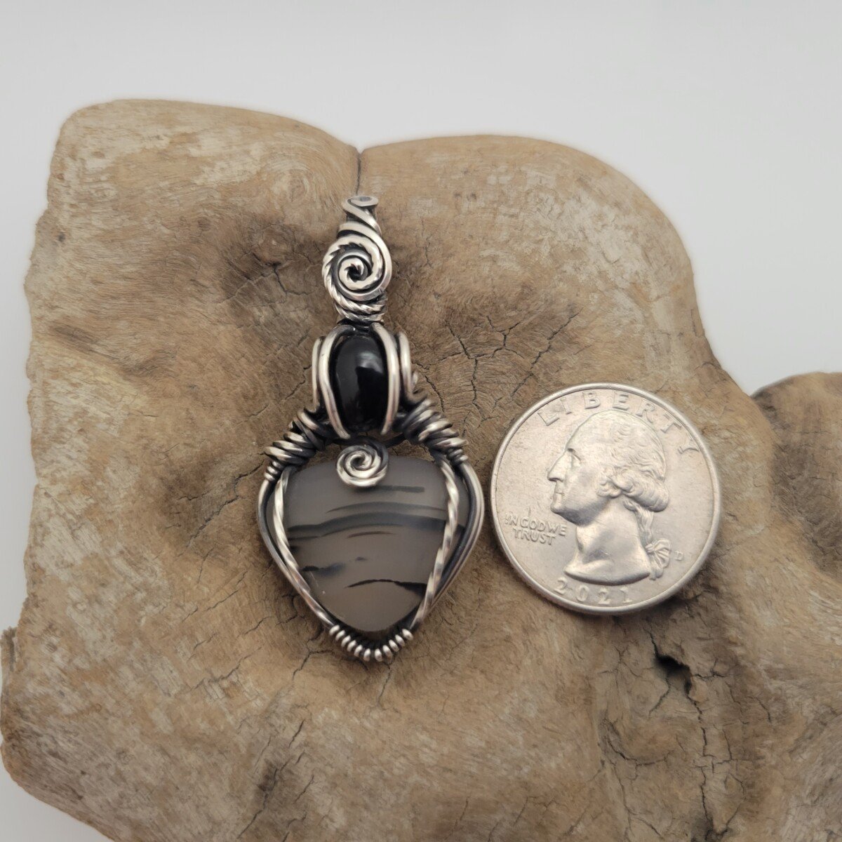 Handcrafted Satin Agate Sterling Silver Pendant Necklace — product image 10
