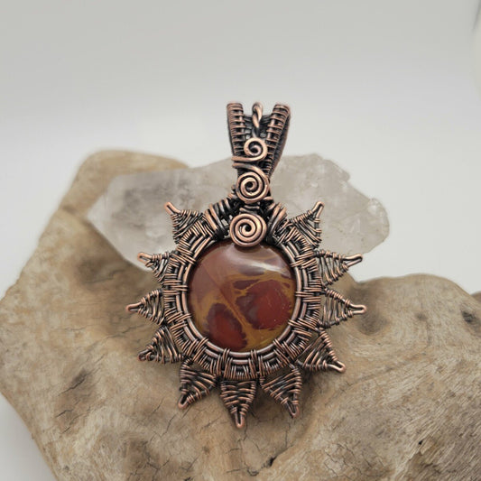 Handcrafted Red Picture Jasper and Picture Jasper Copper Pendant Necklace — front view