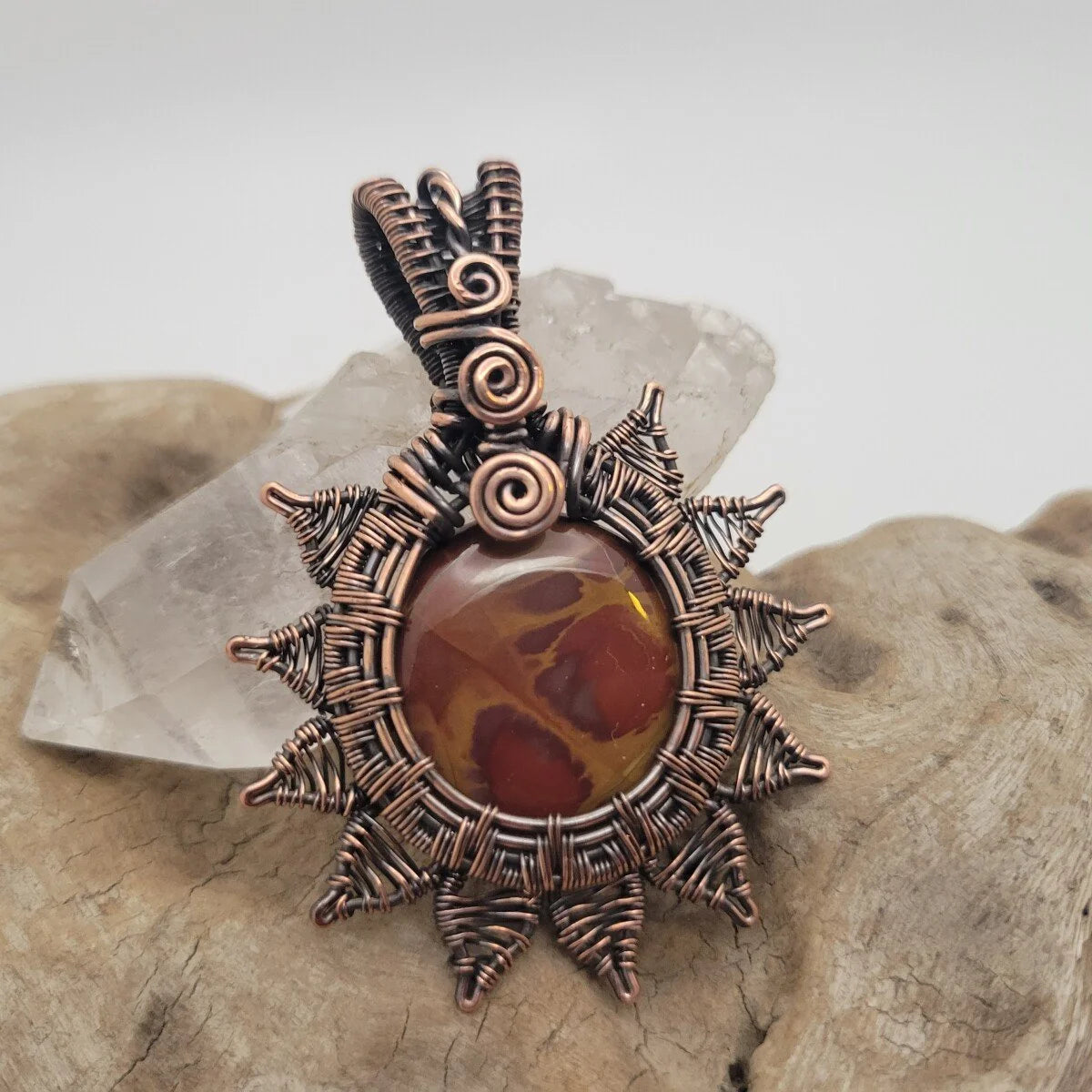 Handcrafted Red Picture Jasper and Picture Jasper Copper Pendant Necklace — detail view