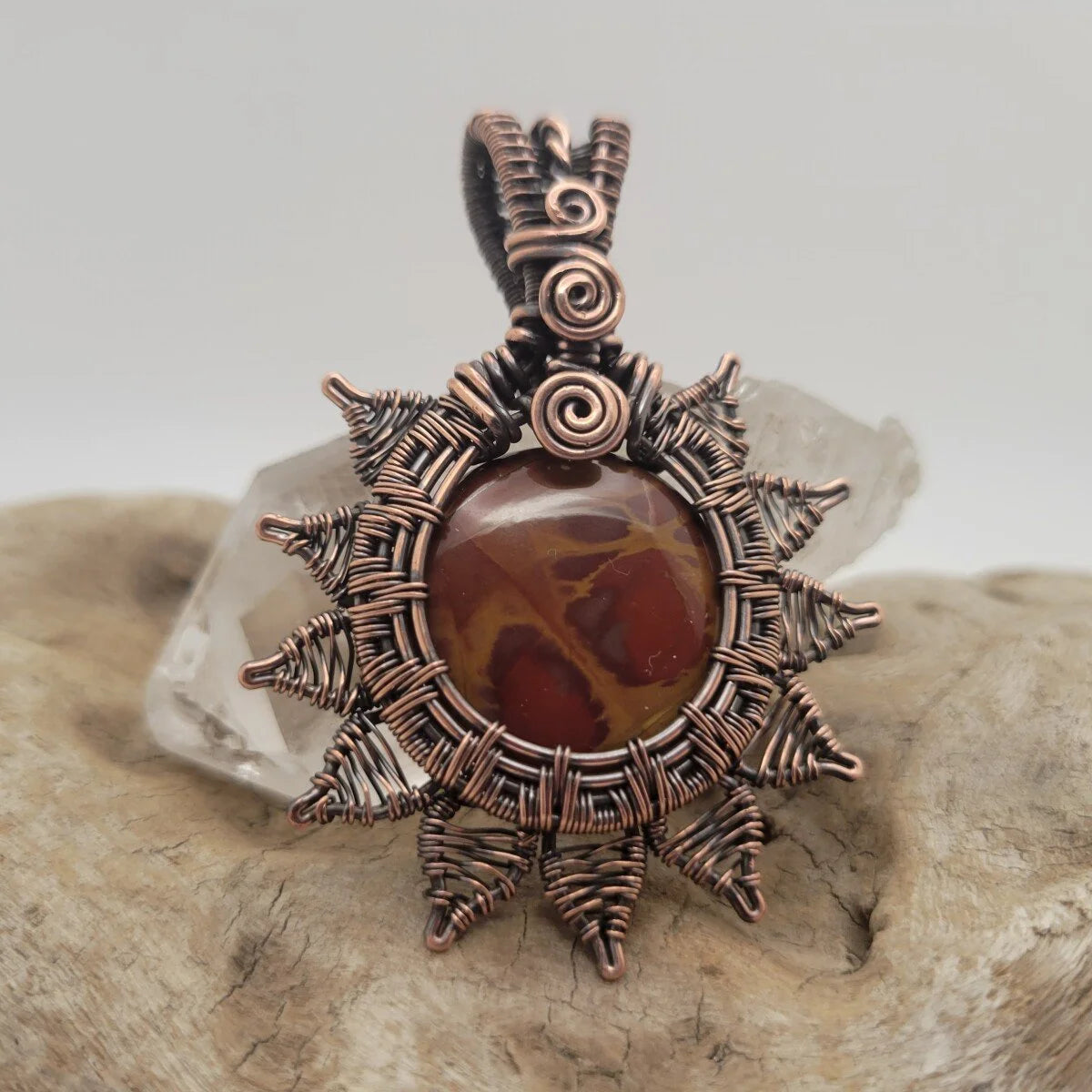 Handcrafted Red Picture Jasper and Picture Jasper Copper Pendant Necklace — side view