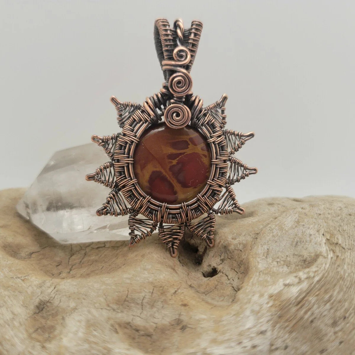 Handcrafted Red Picture Jasper and Picture Jasper Copper Pendant Necklace — reverse view