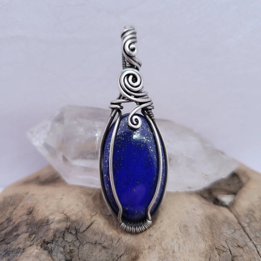 Handcrafted Lapis Lazuli Sterling Silver Pendant Necklace — front view