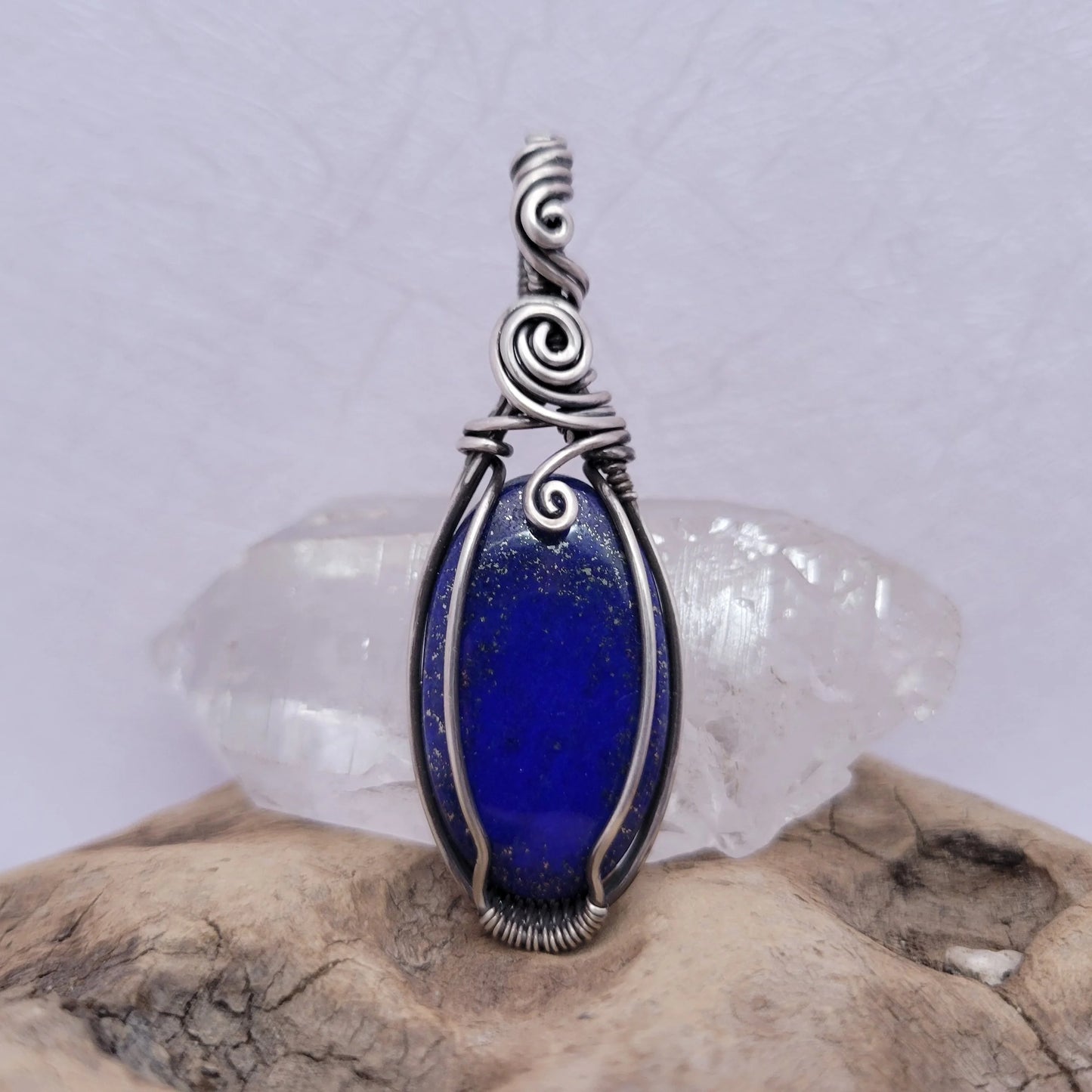 Handcrafted Lapis Lazuli Sterling Silver Pendant Necklace — detail view