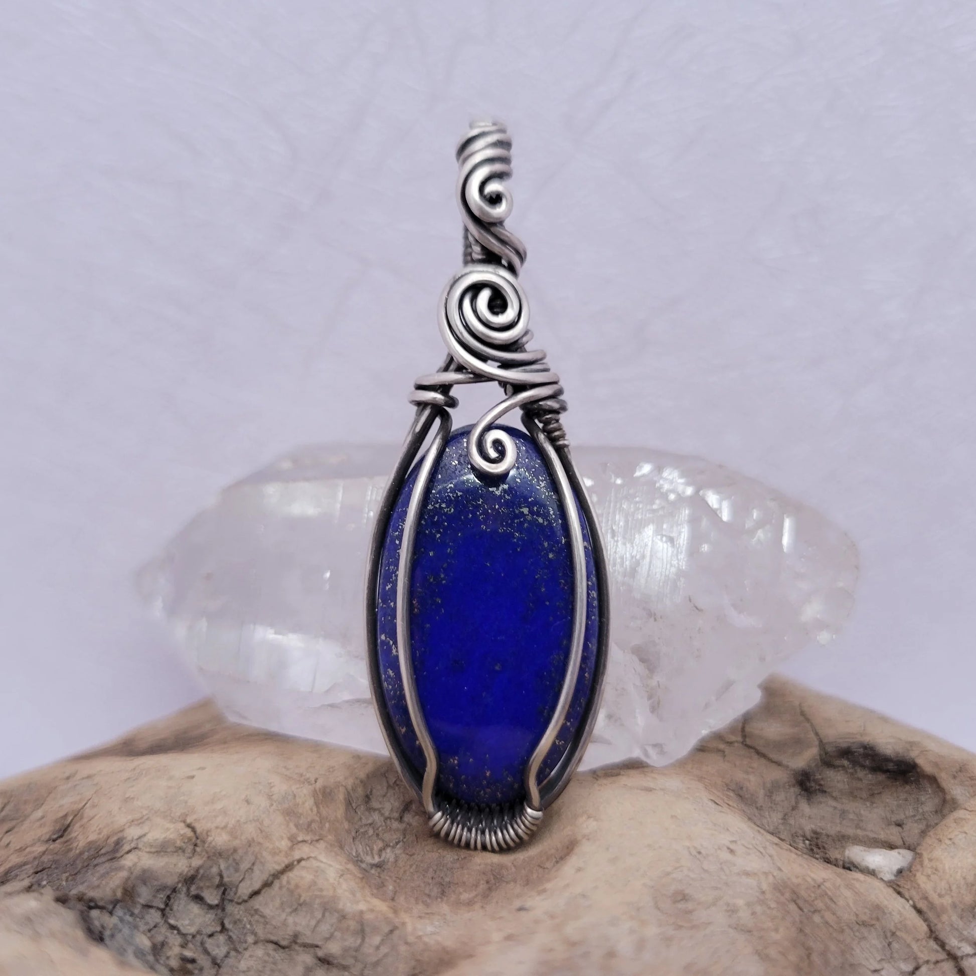 Handcrafted Lapis Lazuli Sterling Silver Pendant Necklace — detail view
